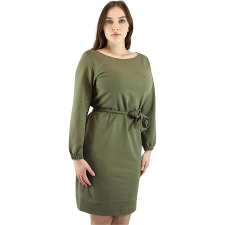 Luźna Sukienka Oversize z Wiązanym Paskiem Khaki